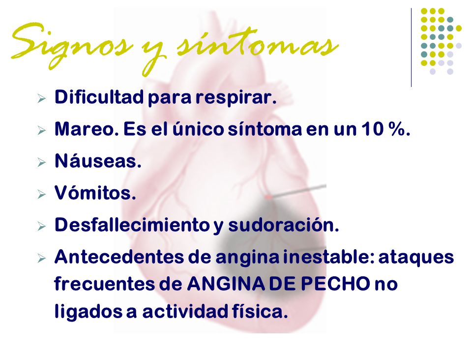 Signos y sintomas de angina de pecho